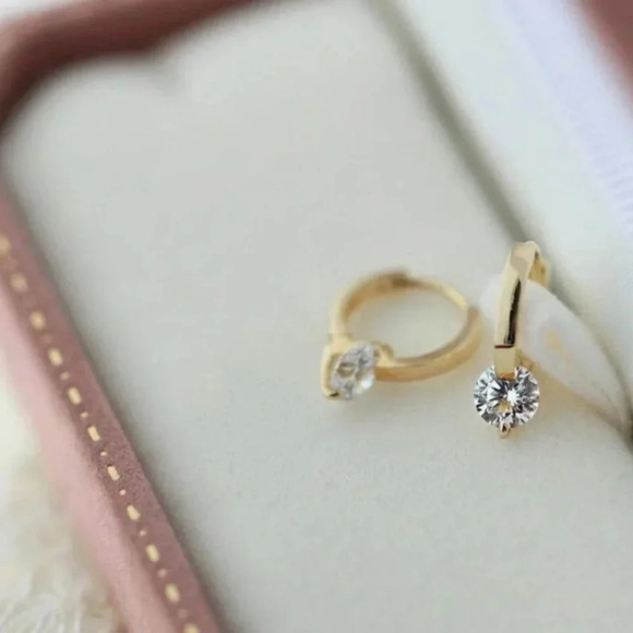 925 Sterling Silver Diamond Huggie Hoop Earrings Dainty Minimalist Huggies Gold - Picture 6 of 8